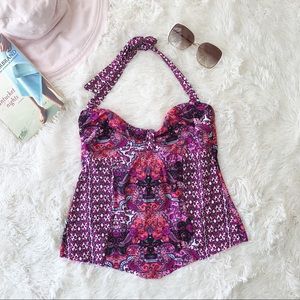 Kenneth Cole Reaction halter tankini top purple white blue mixed media p…